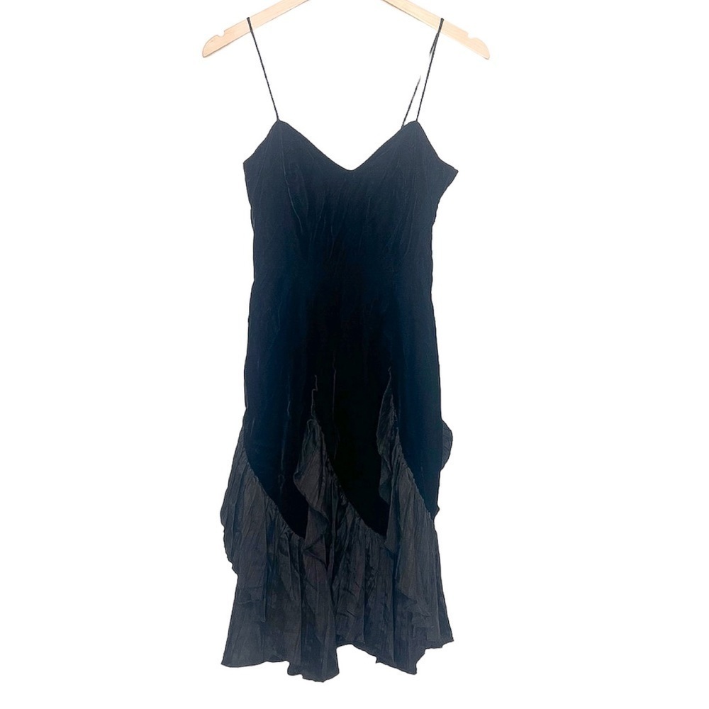 Vintage Joy Stevens Velour Ruffle Bottom Midi Dress 6